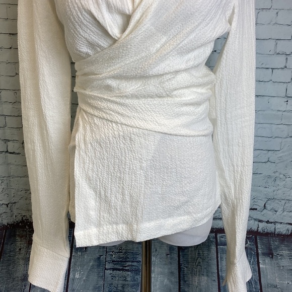 Just BEE Queen NWT Valentina Puckered Ivory Linen Long Sleeve Wrap Top Artisan - Picture 7 of 16